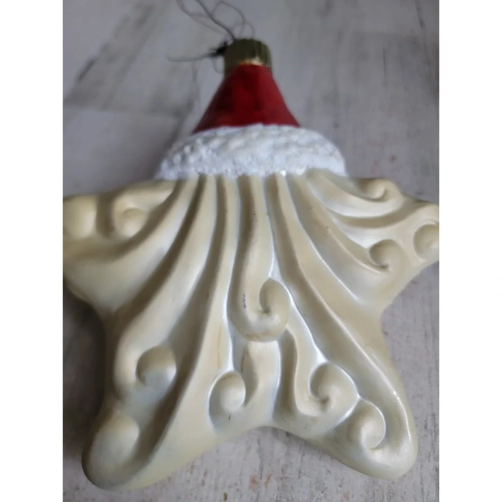 Santa AS IS vintage star large ornament blow mold Xmas mistletoe glitter unique